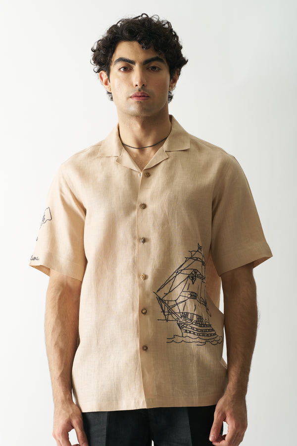 PIRATE'S PLUNDER - HAND EMBROIDERED UNISEX PURE LINEN SHIRT