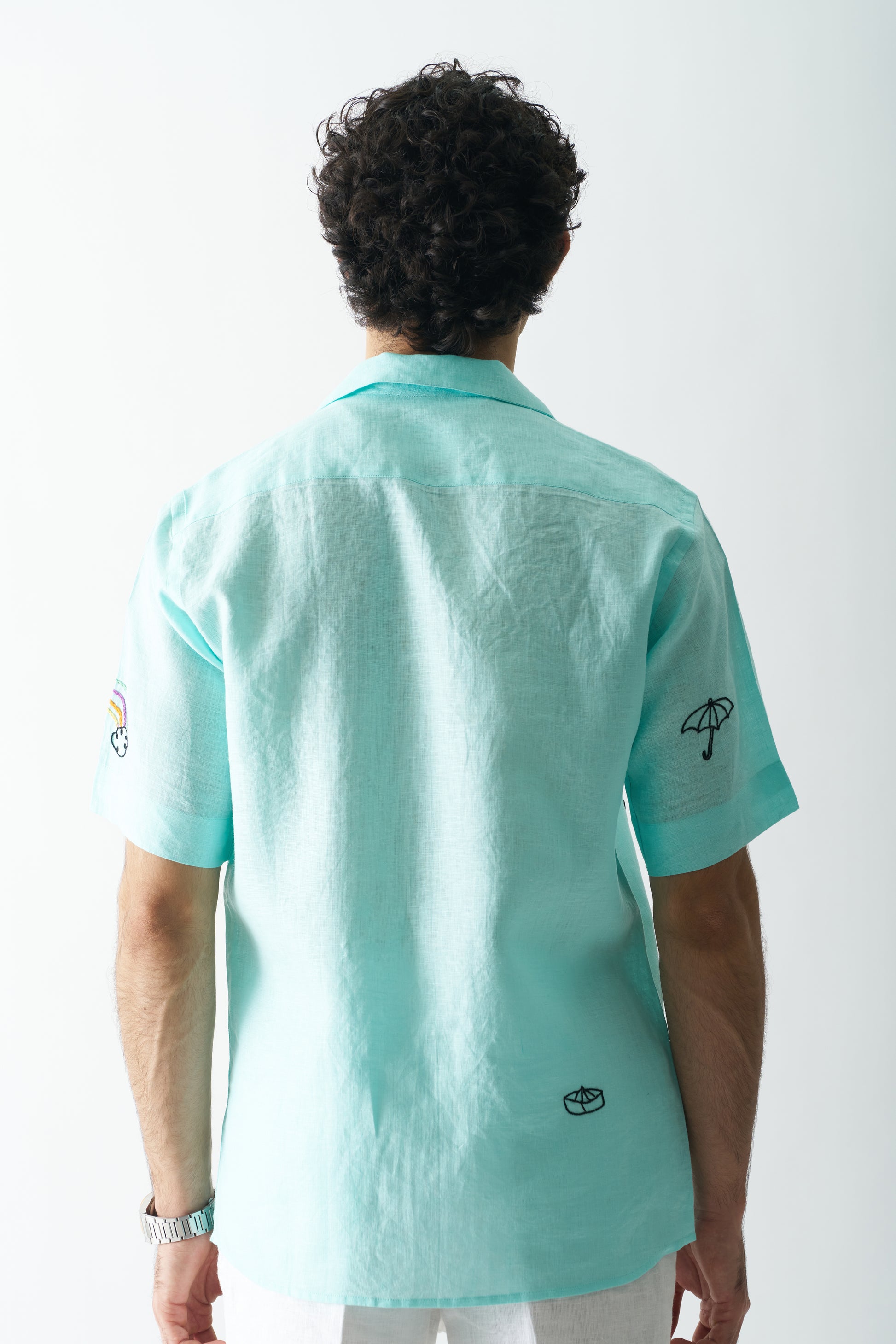 RAIN RAIN GO AWAY - HAND EMBROIDERED UNISEX PURE LINEN SHIRT