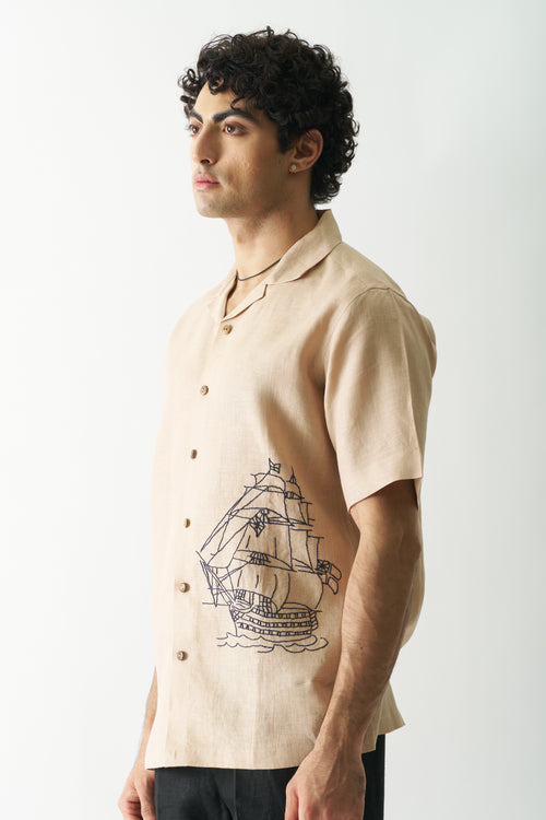 PIRATE'S PLUNDER - HAND EMBROIDERED UNISEX PURE LINEN SHIRT