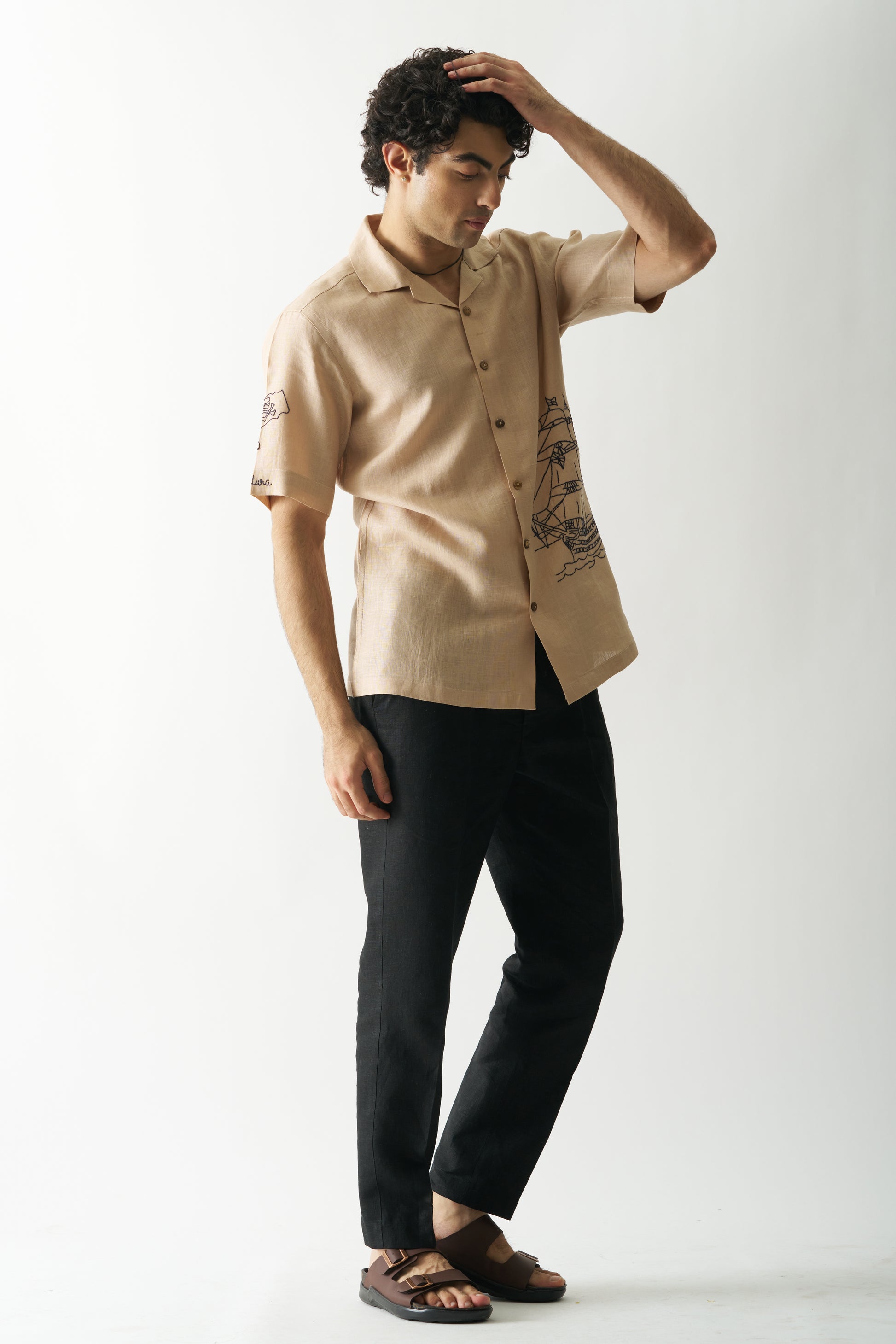 PIRATE'S PLUNDER - HAND EMBROIDERED UNISEX PURE LINEN SHIRT