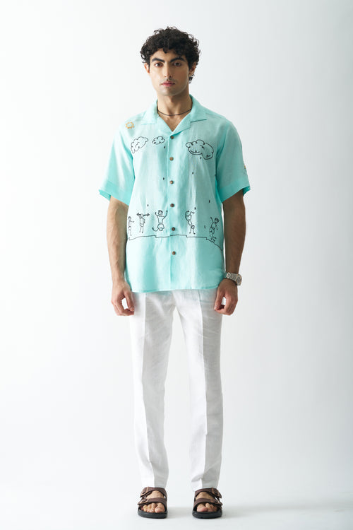 RAIN RAIN GO AWAY - HAND EMBROIDERED UNISEX PURE LINEN SHIRT