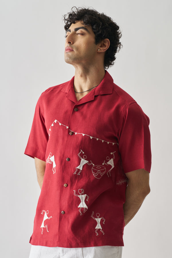 TRIBAL TALES - HAND EMBROIDERED UNISEX PURE LINEN SHIRT