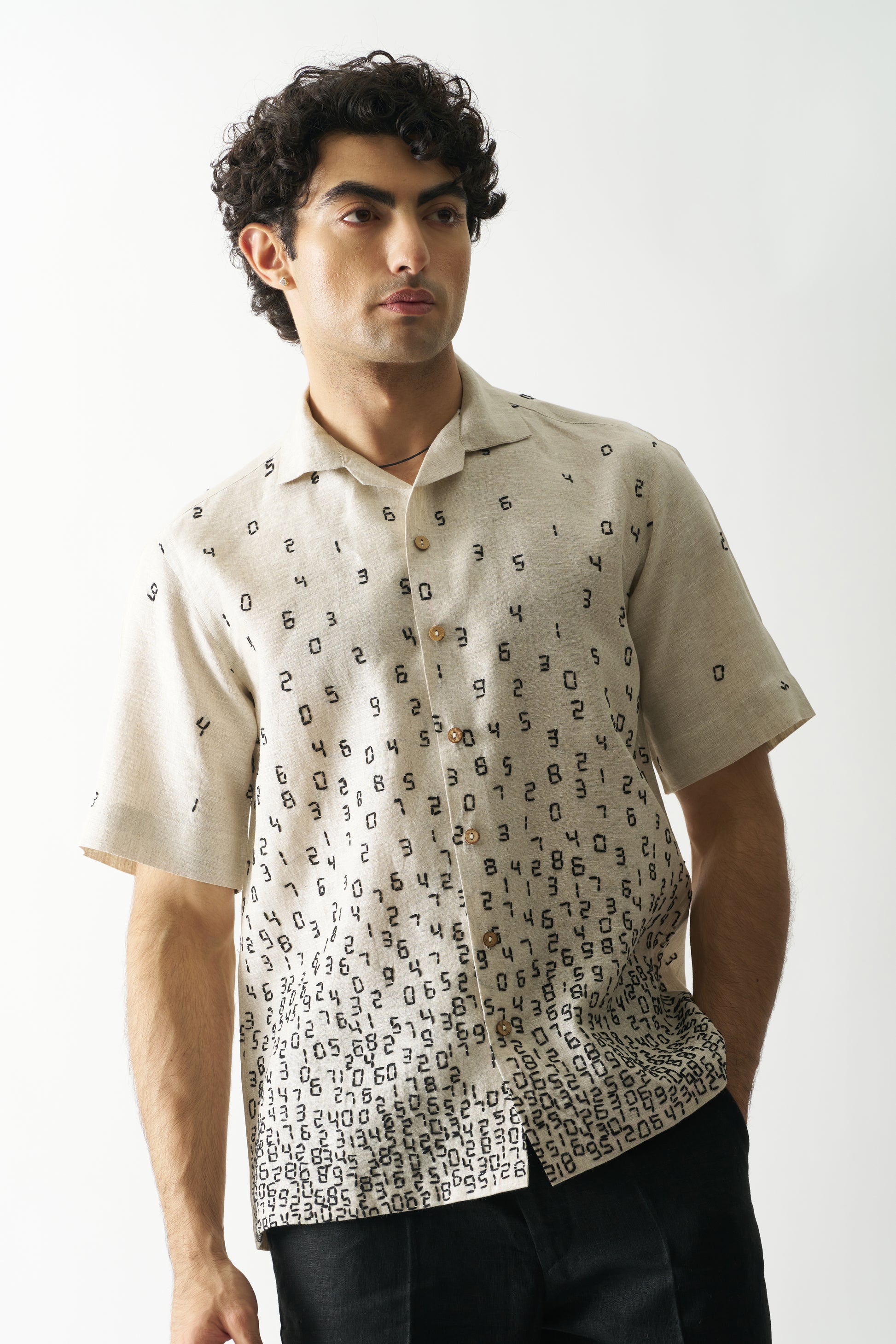 IT'S ALL ABOUT NUMBERS - HAND EMBROIDERED UNISEX PURE LINEN SHIRT