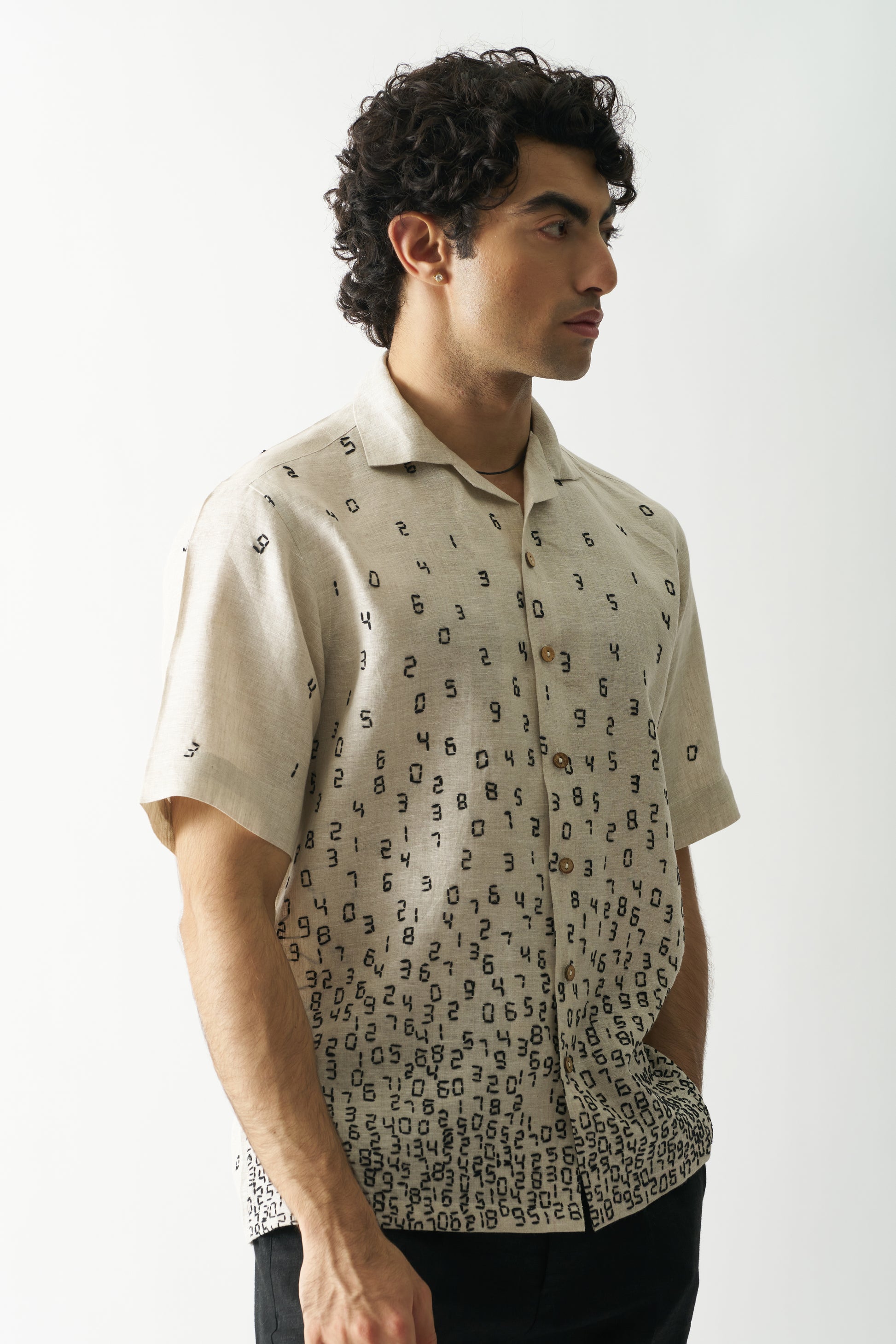 IT'S ALL ABOUT NUMBERS - HAND EMBROIDERED UNISEX PURE LINEN SHIRT