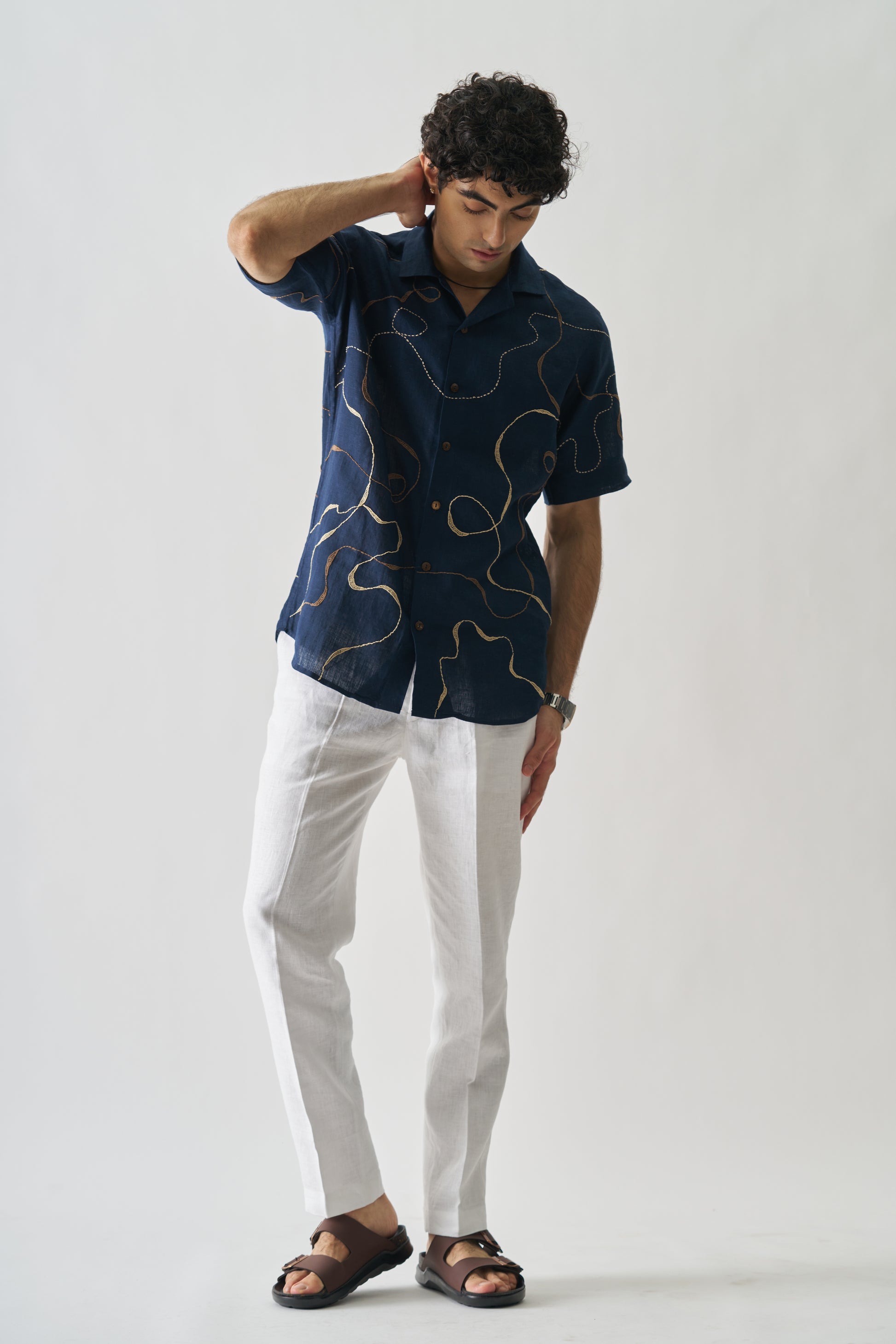 IMPERIAL ACCENT - HAND EMBROIDERED UNISEX PURE LINEN SHIRT