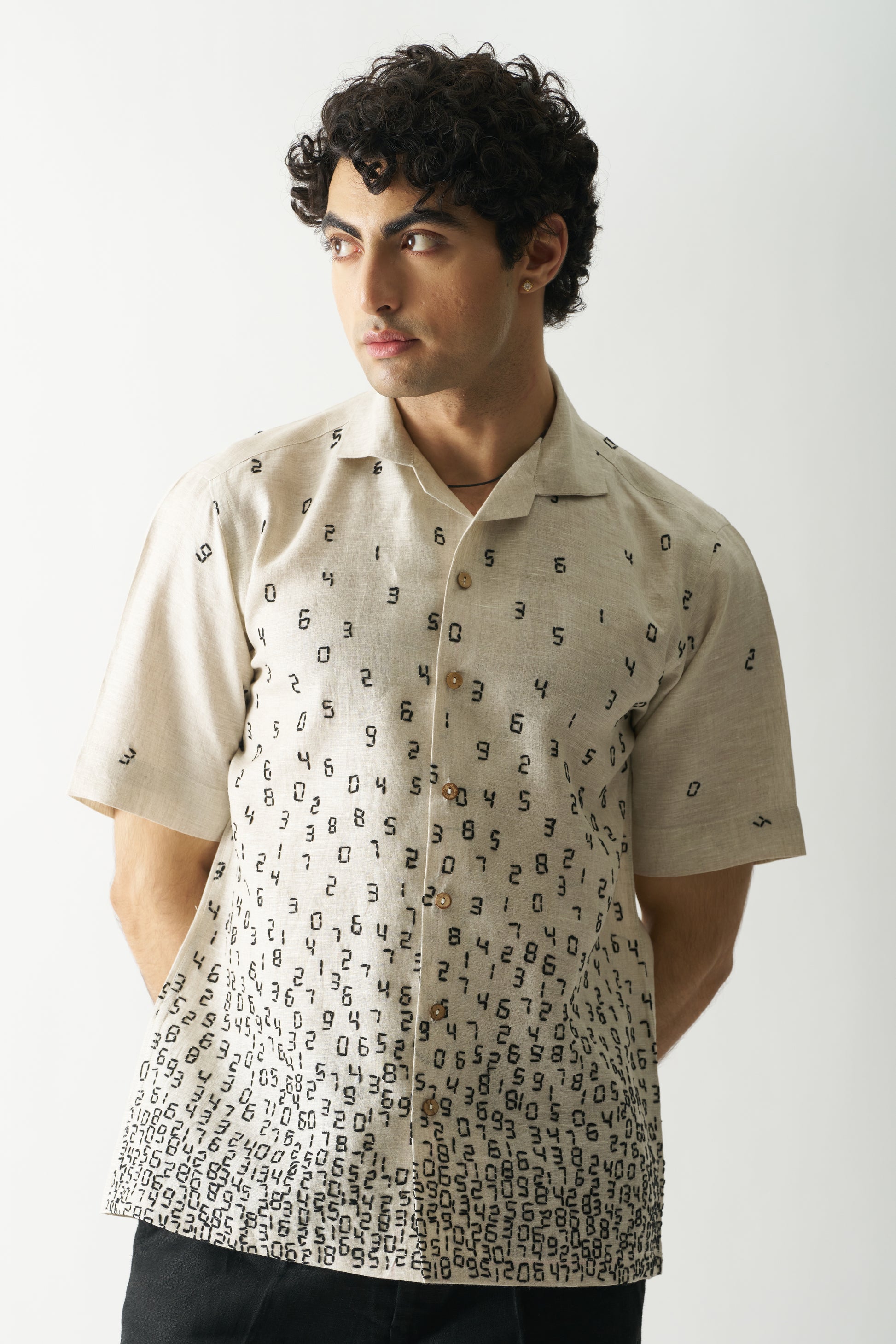 IT'S ALL ABOUT NUMBERS - HAND EMBROIDERED UNISEX PURE LINEN SHIRT