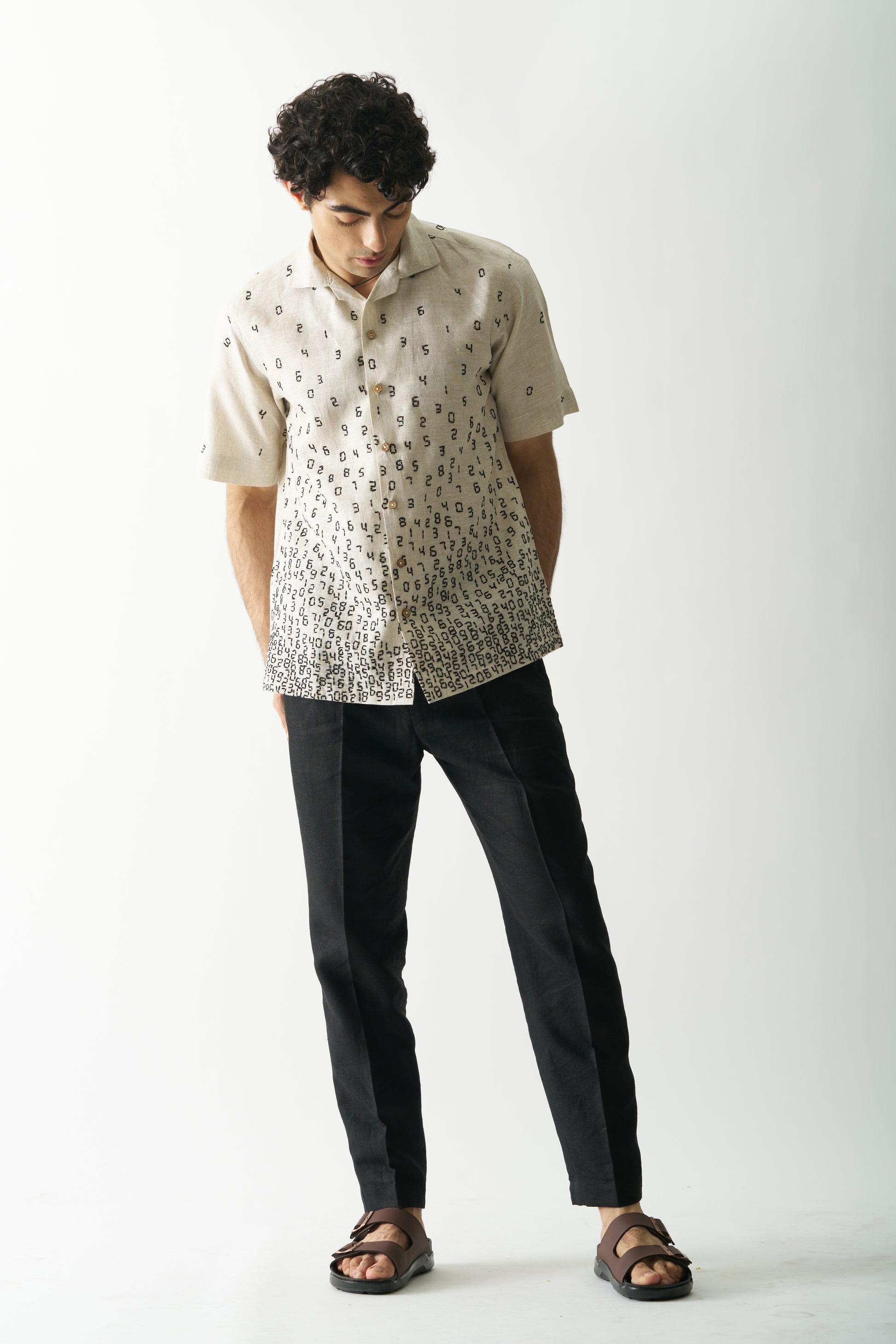 IT'S ALL ABOUT NUMBERS - HAND EMBROIDERED UNISEX PURE LINEN SHIRT