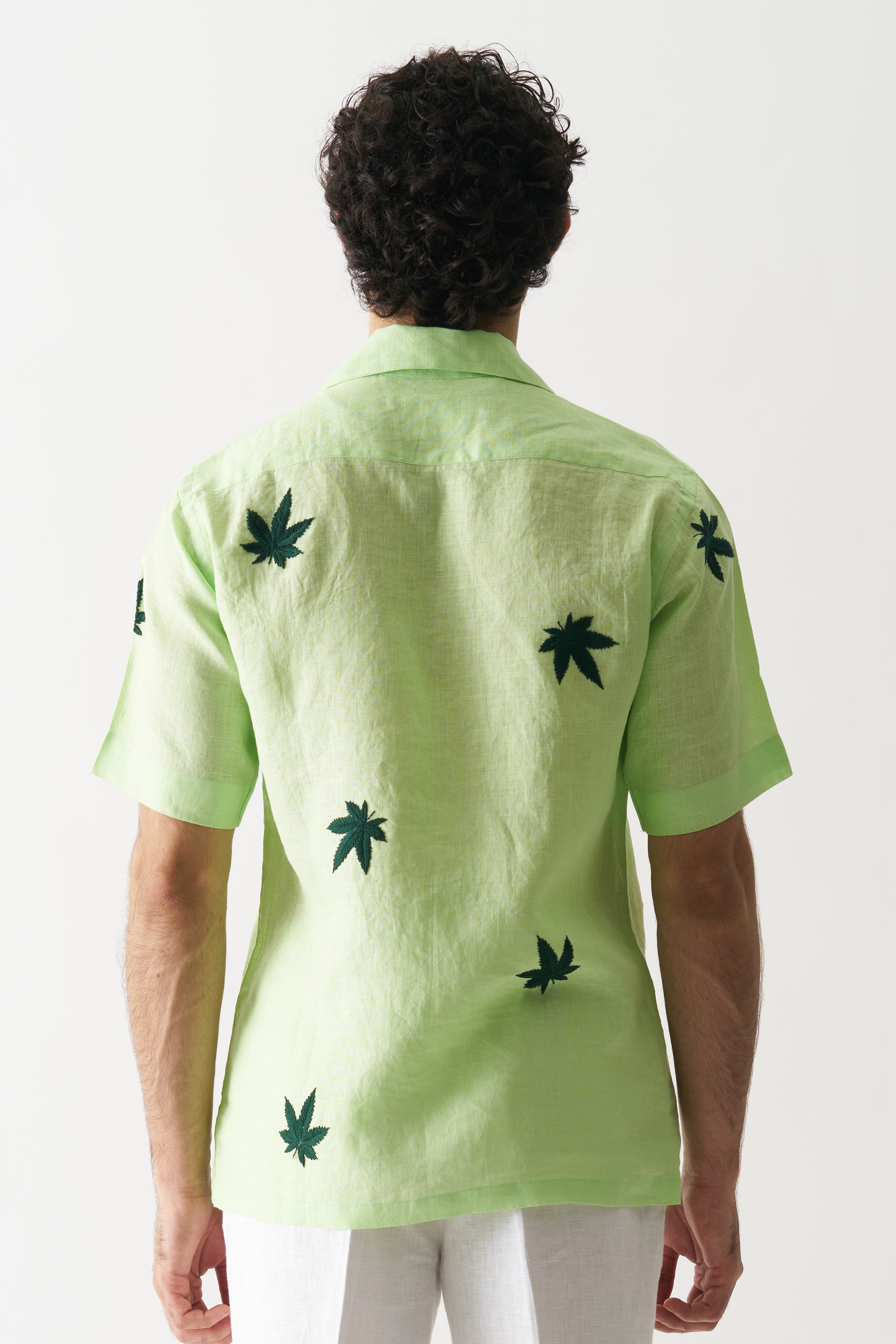 HIGH ON CANNABIS - HAND EMBROIDERED UNISEX PURE LINEN SHIRT