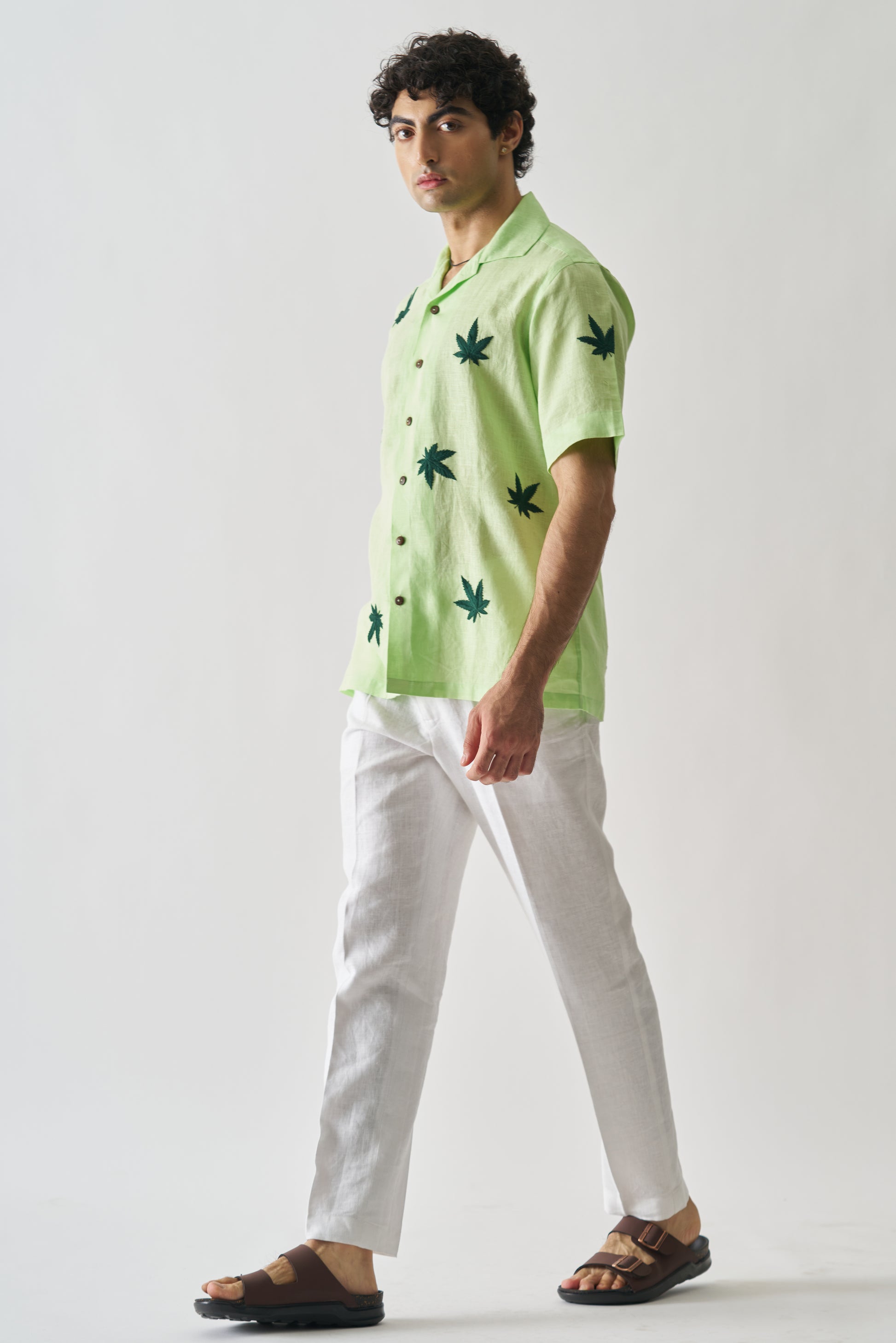 HIGH ON CANNABIS - HAND EMBROIDERED UNISEX PURE LINEN SHIRT