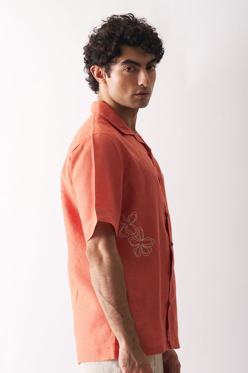 ORANGE BLOSSOM - HAND EMBROIDERED UNISEX PURE LINEN SHIRT