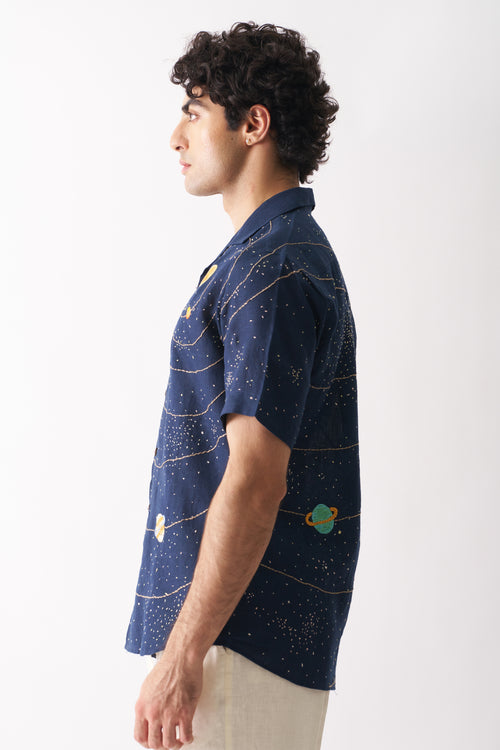 CELESTIAL PANORAMA - HAND EMBROIDERED UNISEX PURE LINEN SHIRT