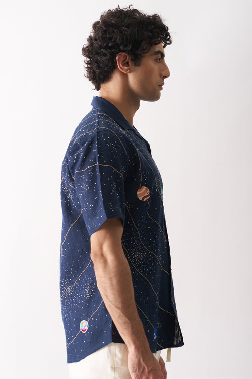 CELESTIAL PANORAMA - HAND EMBROIDERED UNISEX PURE LINEN SHIRT