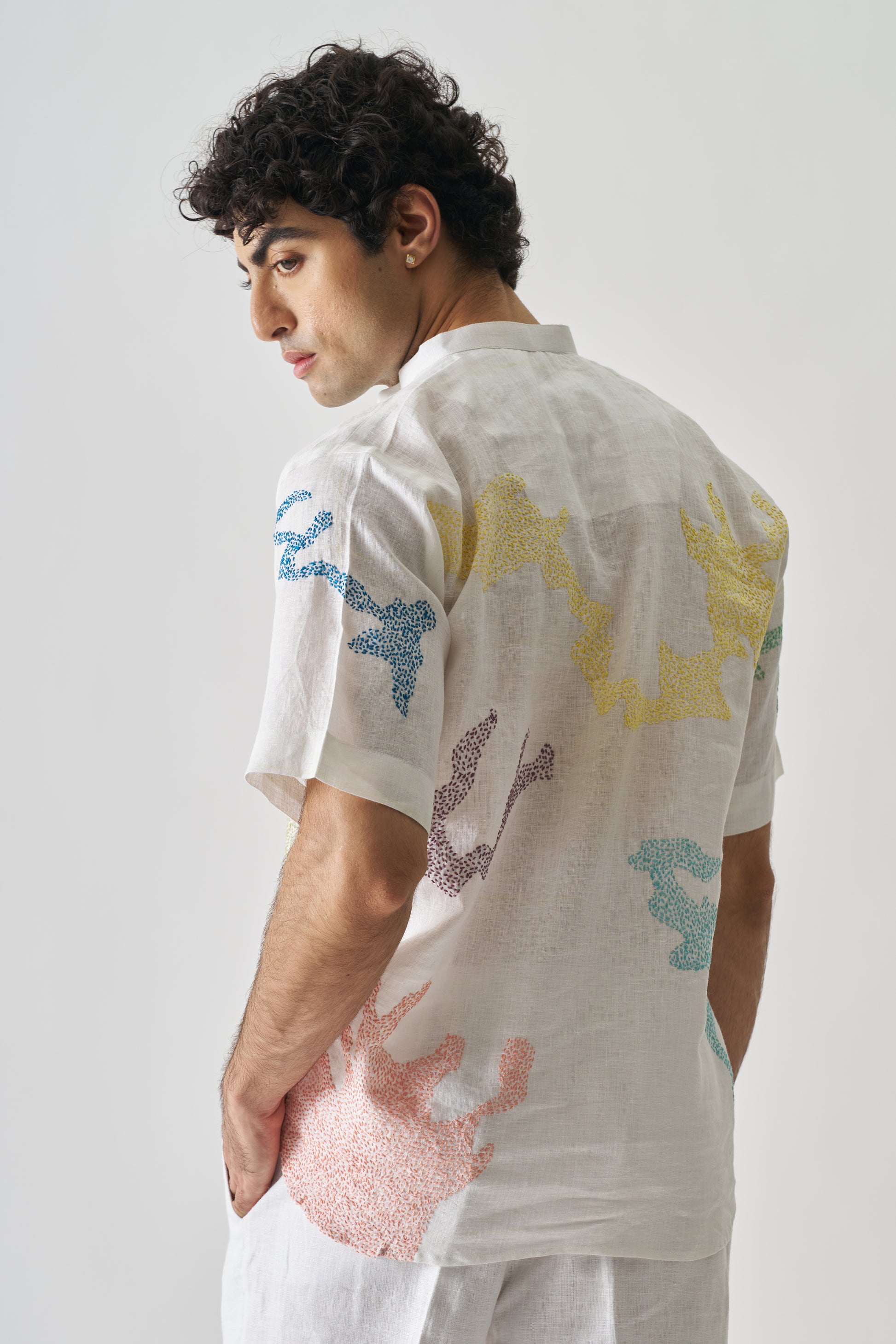 CANVAS OF COLOURS - HAND EMBROIDERED UNISEX PURE LINEN SHIRT
