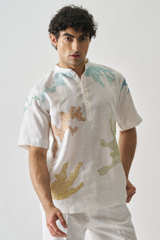 CANVAS OF COLOURS - HAND EMBROIDERED UNISEX PURE LINEN SHIRT
