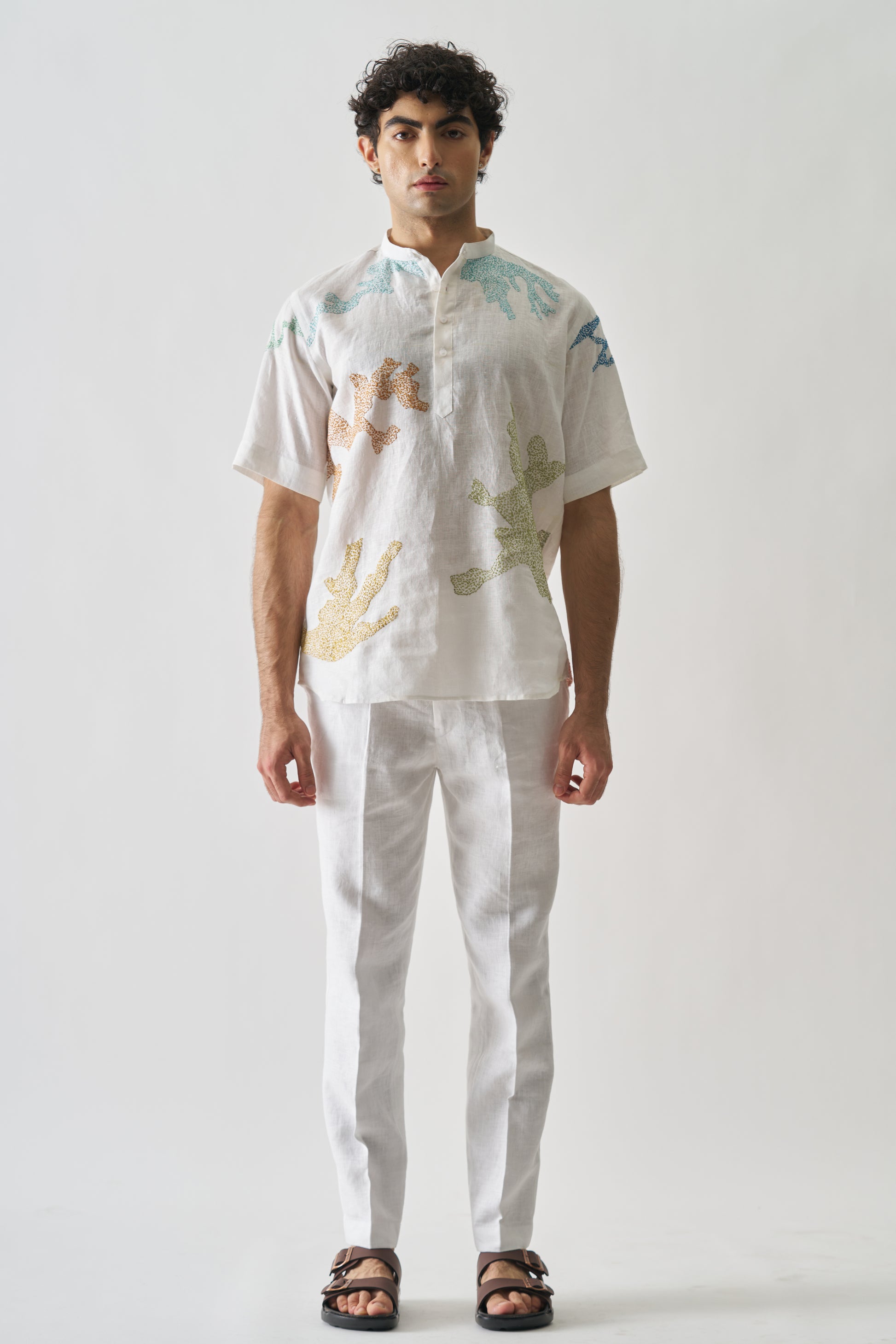 CANVAS OF COLOURS - HAND EMBROIDERED UNISEX PURE LINEN SHIRT