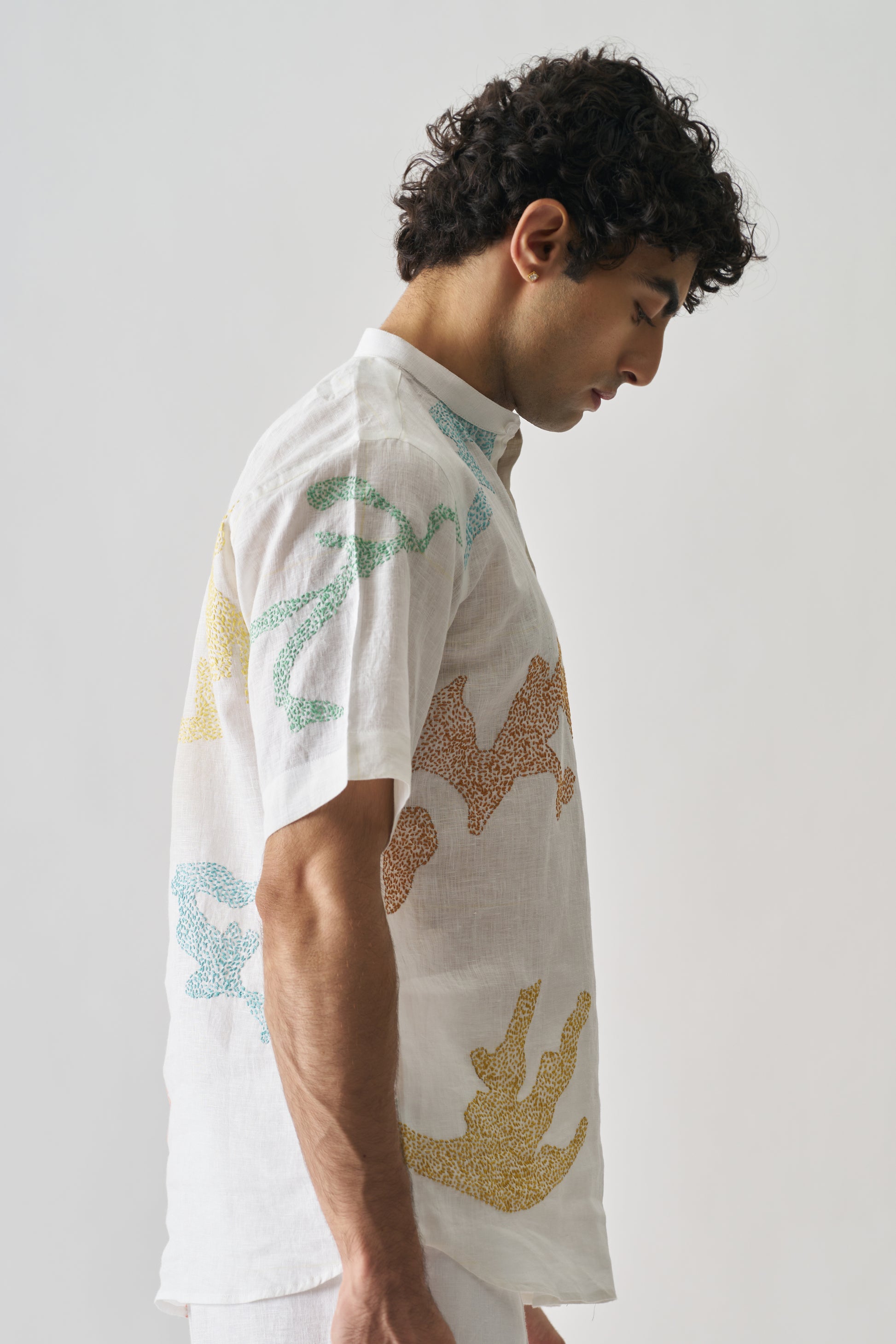 CANVAS OF COLOURS - HAND EMBROIDERED UNISEX PURE LINEN SHIRT