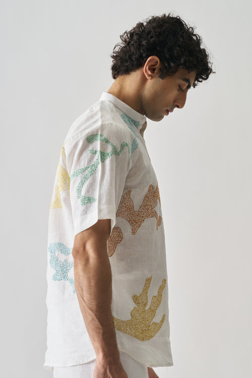 CANVAS OF COLOURS - HAND EMBROIDERED UNISEX PURE LINEN SHIRT