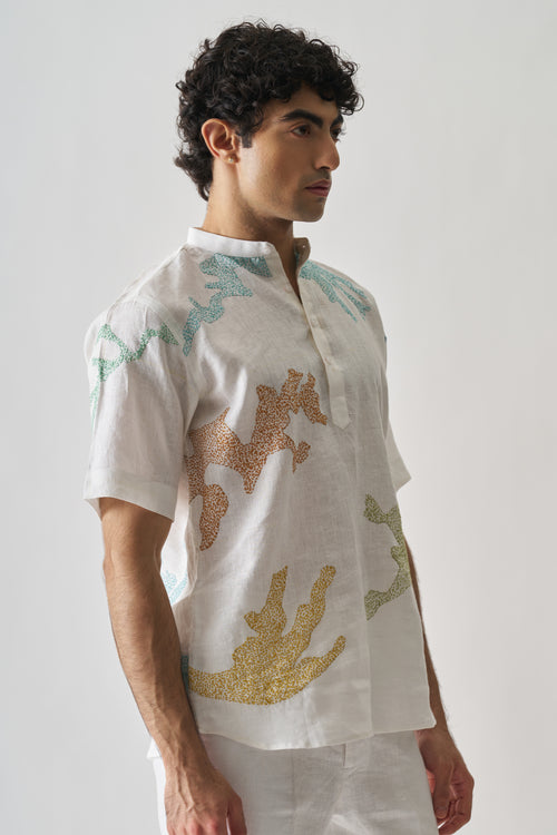 CANVAS OF COLOURS - HAND EMBROIDERED UNISEX PURE LINEN SHIRT
