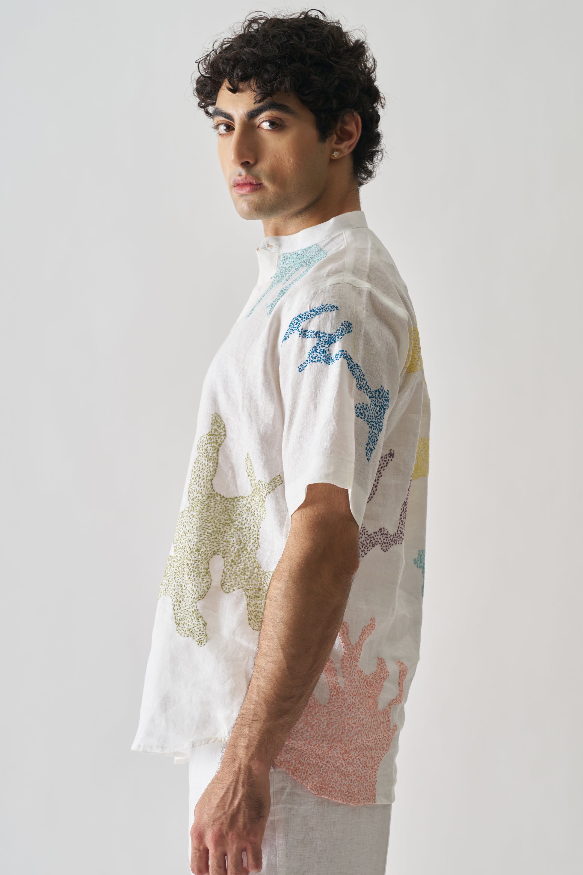 CANVAS OF COLOURS - HAND EMBROIDERED UNISEX PURE LINEN SHIRT