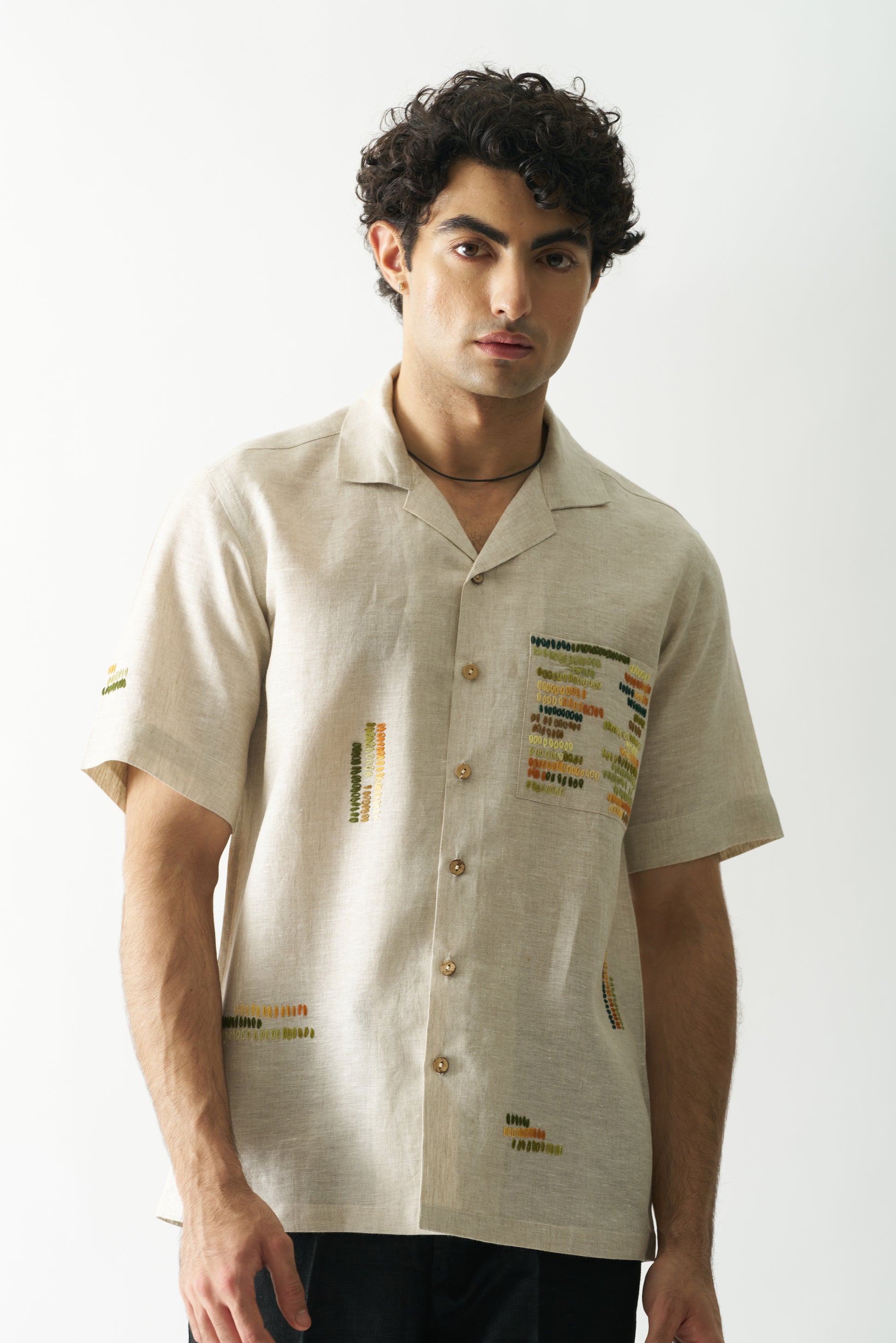 CLASSICAL ELEGANCE - HAND EMBROIDERED UNISEX PURE LINEN SHIRT