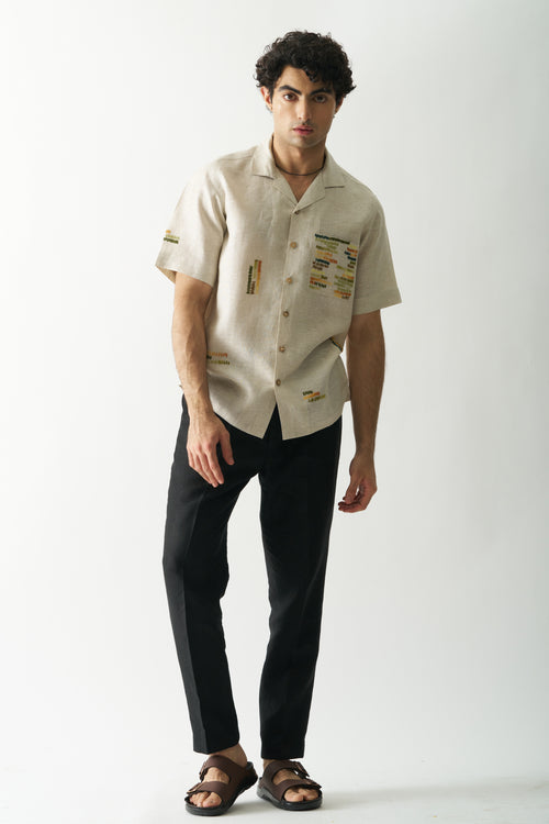 CLASSICAL ELEGANCE - HAND EMBROIDERED UNISEX PURE LINEN SHIRT