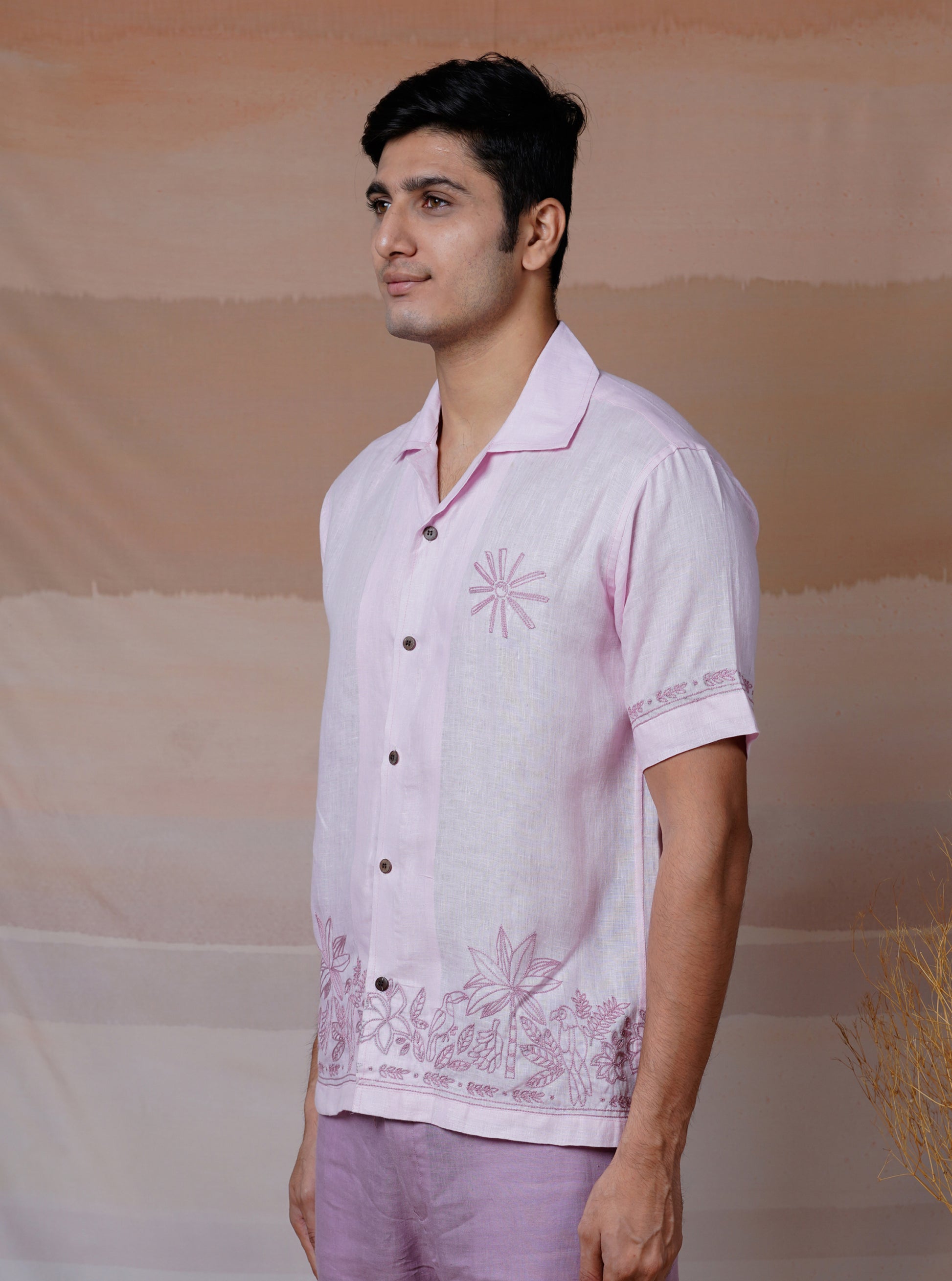 BOTANICAL BREEZE - HAND EMBROIDERED UNISEX LINEN SHIRT