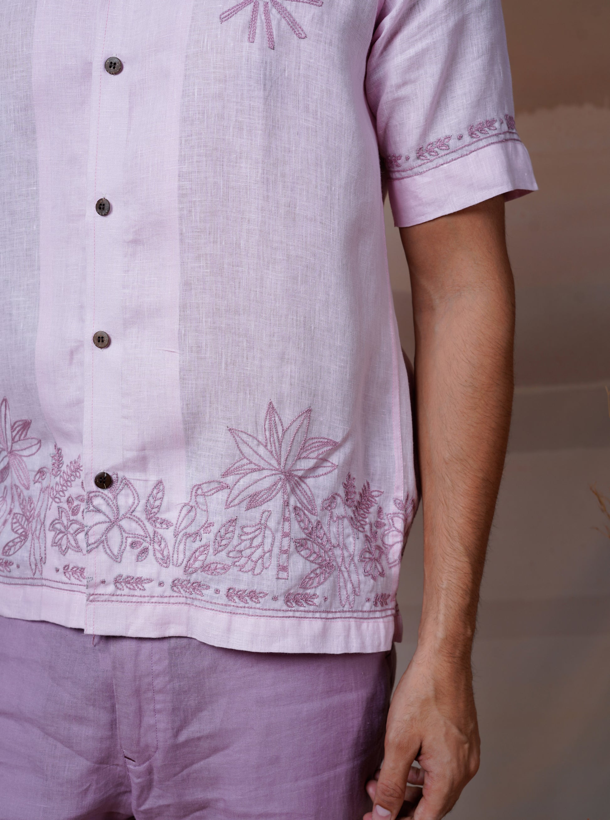 BOTANICAL BREEZE - HAND EMBROIDERED UNISEX LINEN SHIRT