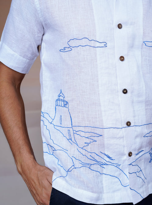 COASTAL CHARM - HAND EMBROIDERED UNISEX LINEN SHIRT