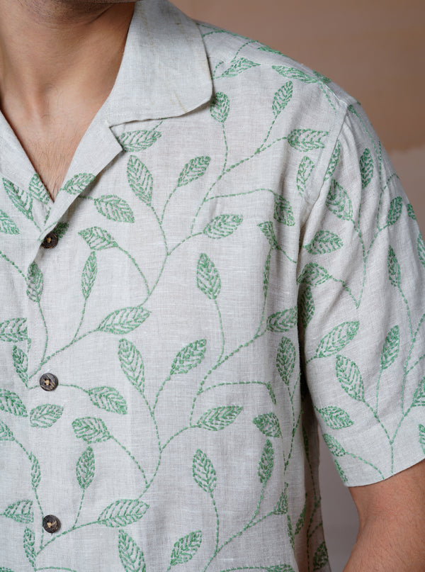 FOREST FERN - HAND EMBROIDERED UNISEX LINEN SHIRT