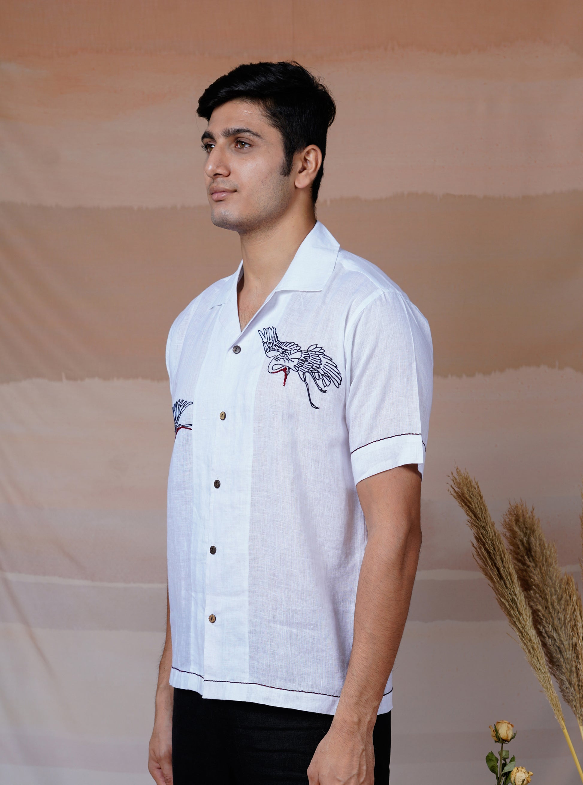 FLYING WINGS - HAND EMBROIDERED UNISEX LINEN SHIRT