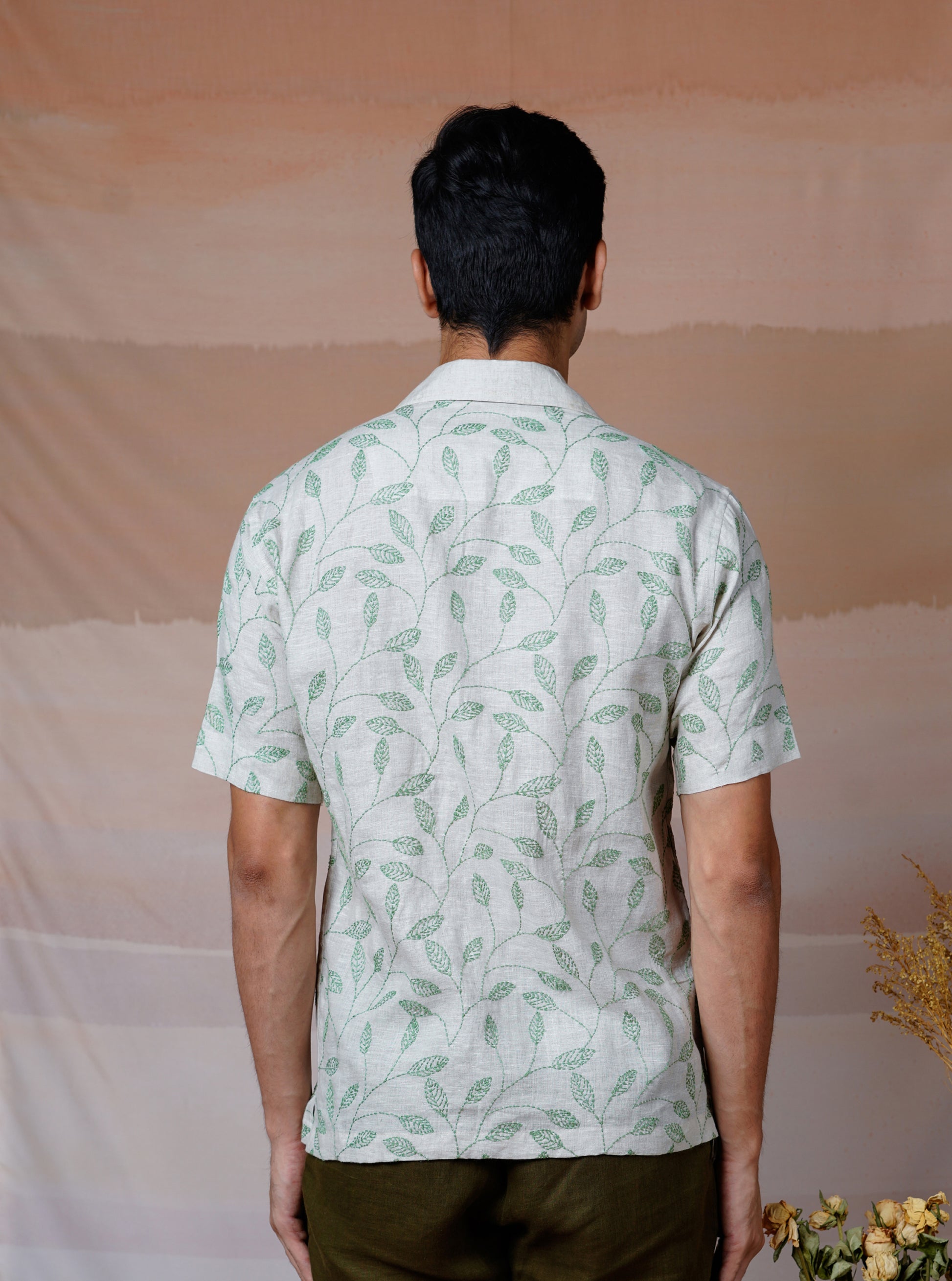 FOREST FERN - HAND EMBROIDERED UNISEX LINEN SHIRT