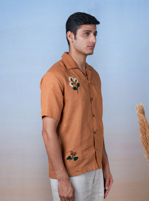 GOLDEN BREEZE - HAND EMBROIDERED UNISEX LINEN SHIRT