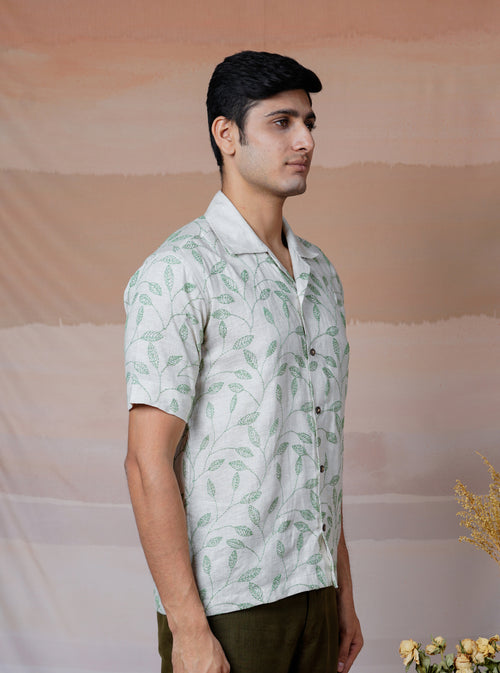 FOREST FERN - HAND EMBROIDERED UNISEX LINEN SHIRT