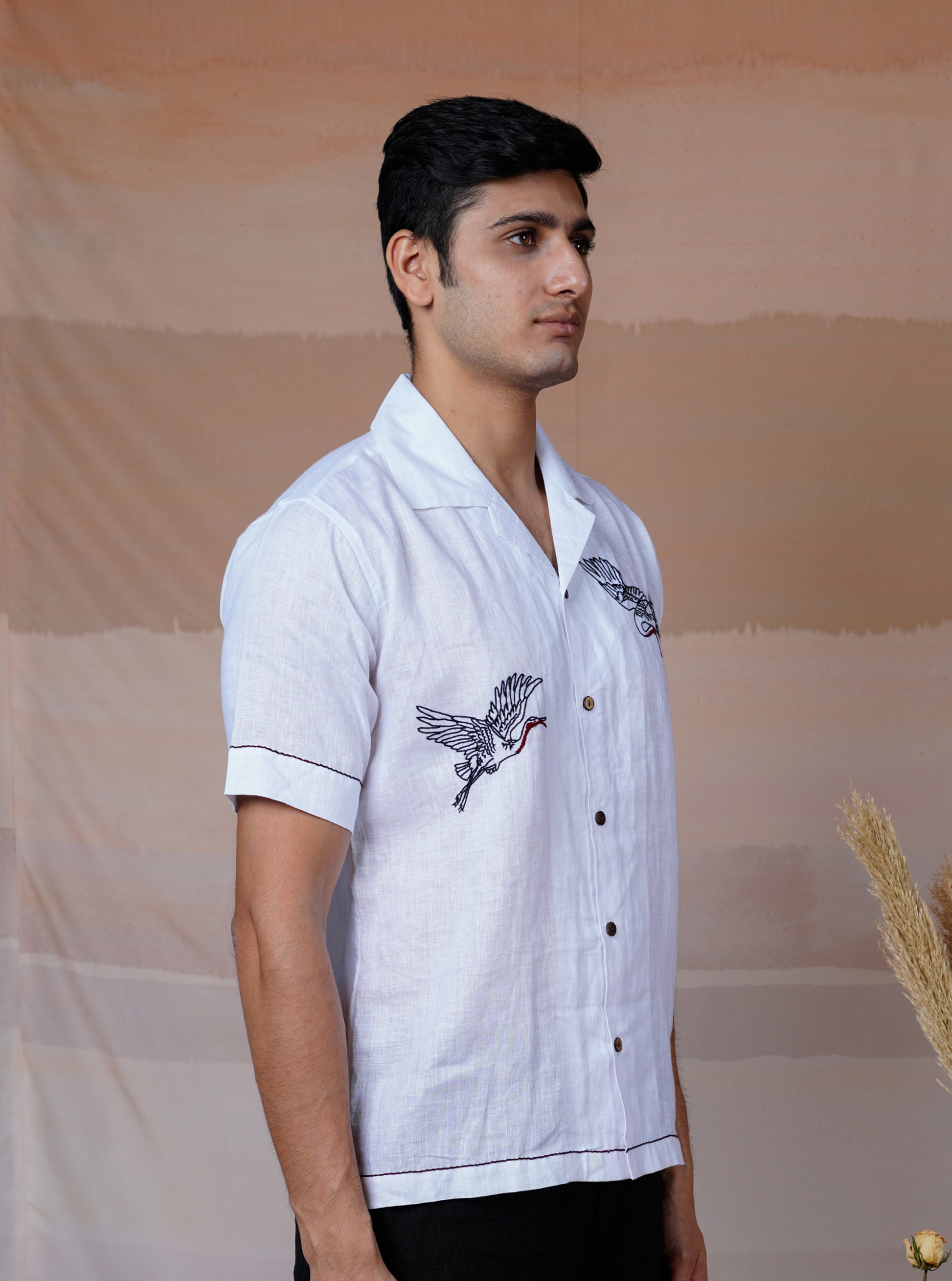 FLYING WINGS - HAND EMBROIDERED UNISEX LINEN SHIRT