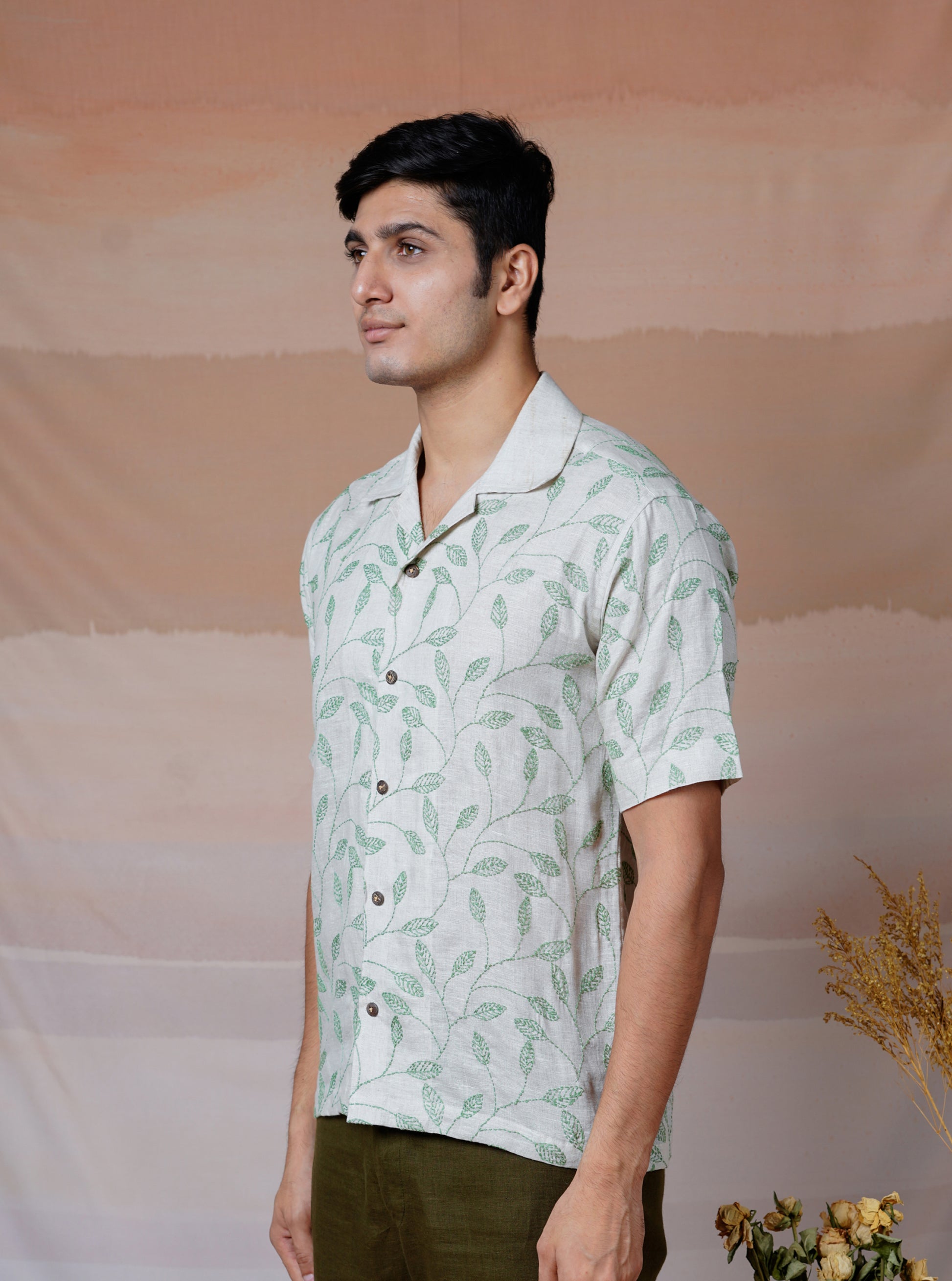 FOREST FERN - HAND EMBROIDERED UNISEX LINEN SHIRT