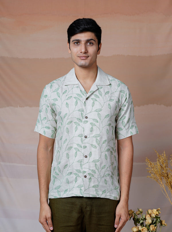 FOREST FERN - HAND EMBROIDERED UNISEX LINEN SHIRT