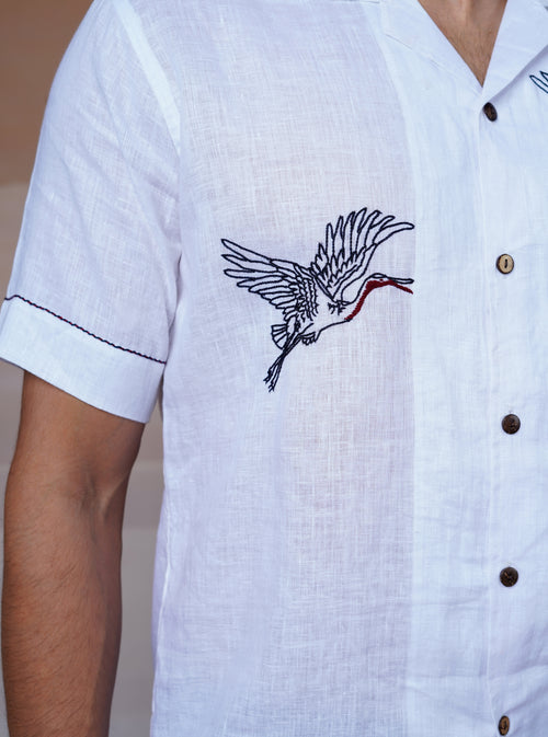 FLYING WINGS - HAND EMBROIDERED UNISEX LINEN SHIRT