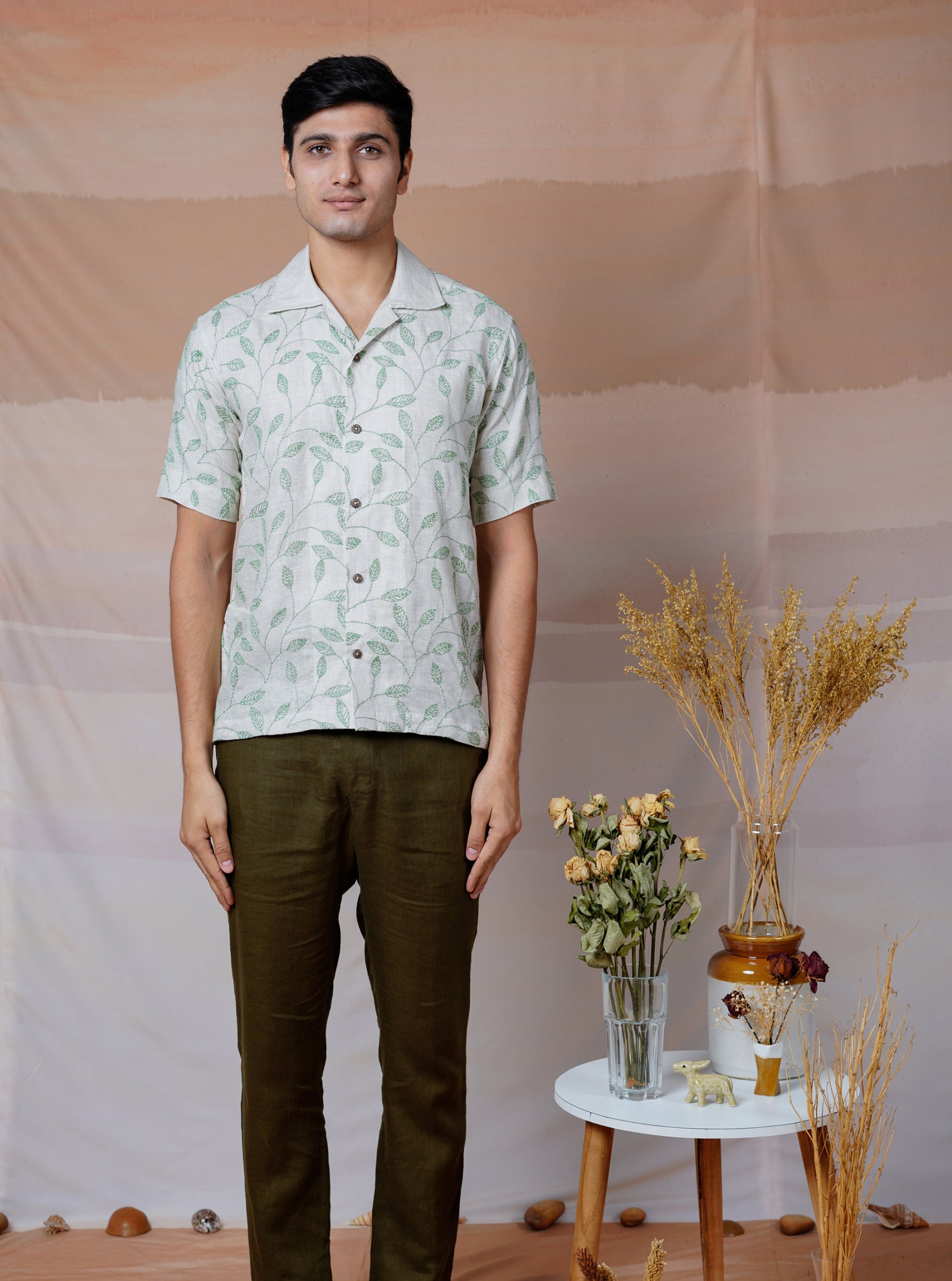 FOREST FERN - HAND EMBROIDERED UNISEX LINEN SHIRT