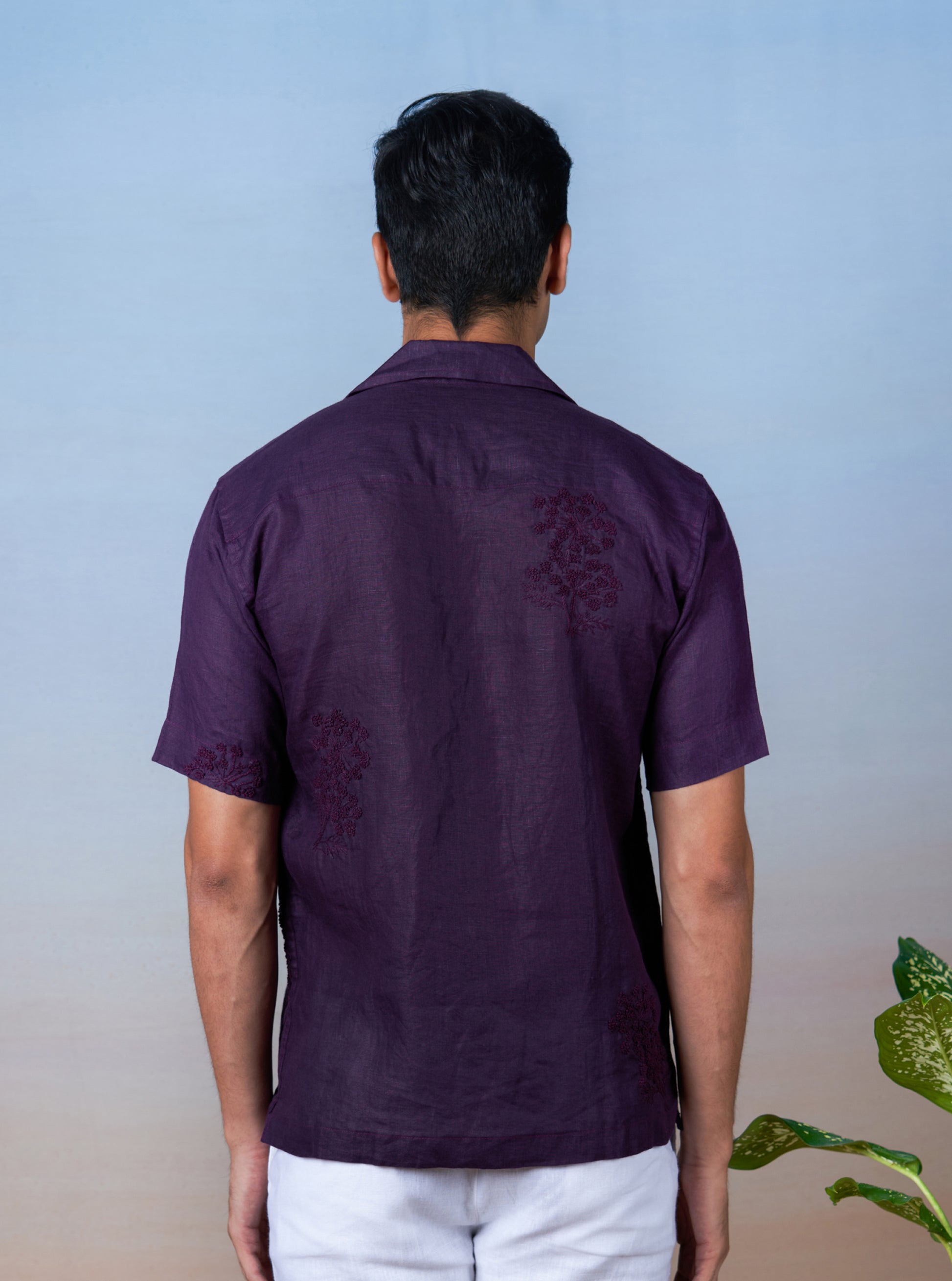 PURPLE HAZE - HAND EMBROIDERED UNISEX LINEN SHIRT