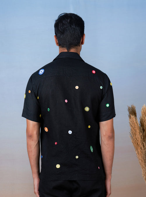 RETRO SPOTS - HAND EMBROIDERED UNISEX LINEN SHIRT