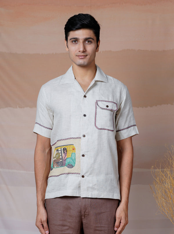 METRO MOMENTS - HAND EMBROIDERED UNISEX LINEN SHIRT