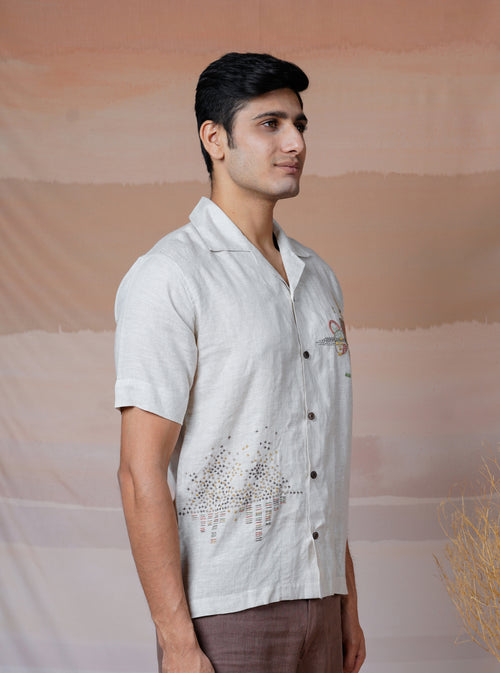 MODERN MINIMALIST - HAND EMBROIDERED UNISEX LINEN SHIRT