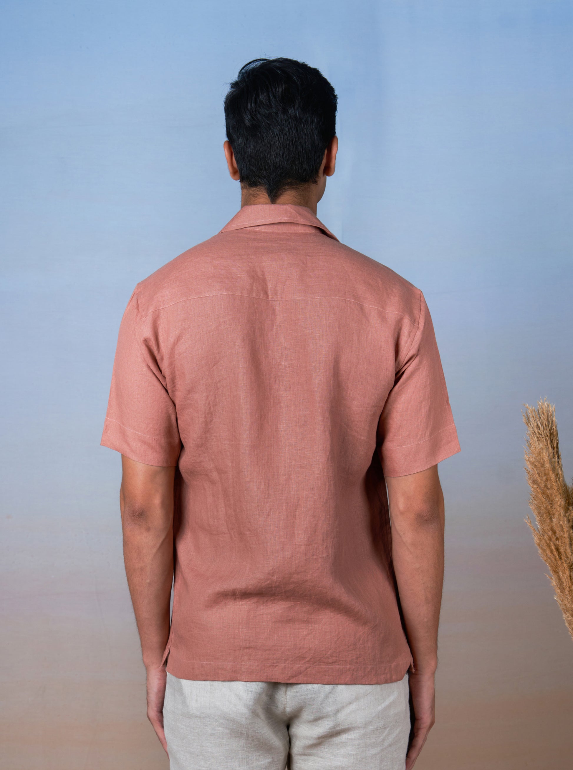 TERRACOTTA BLOOM - HAND EMBROIDERED UNISEX LINEN SHIRT