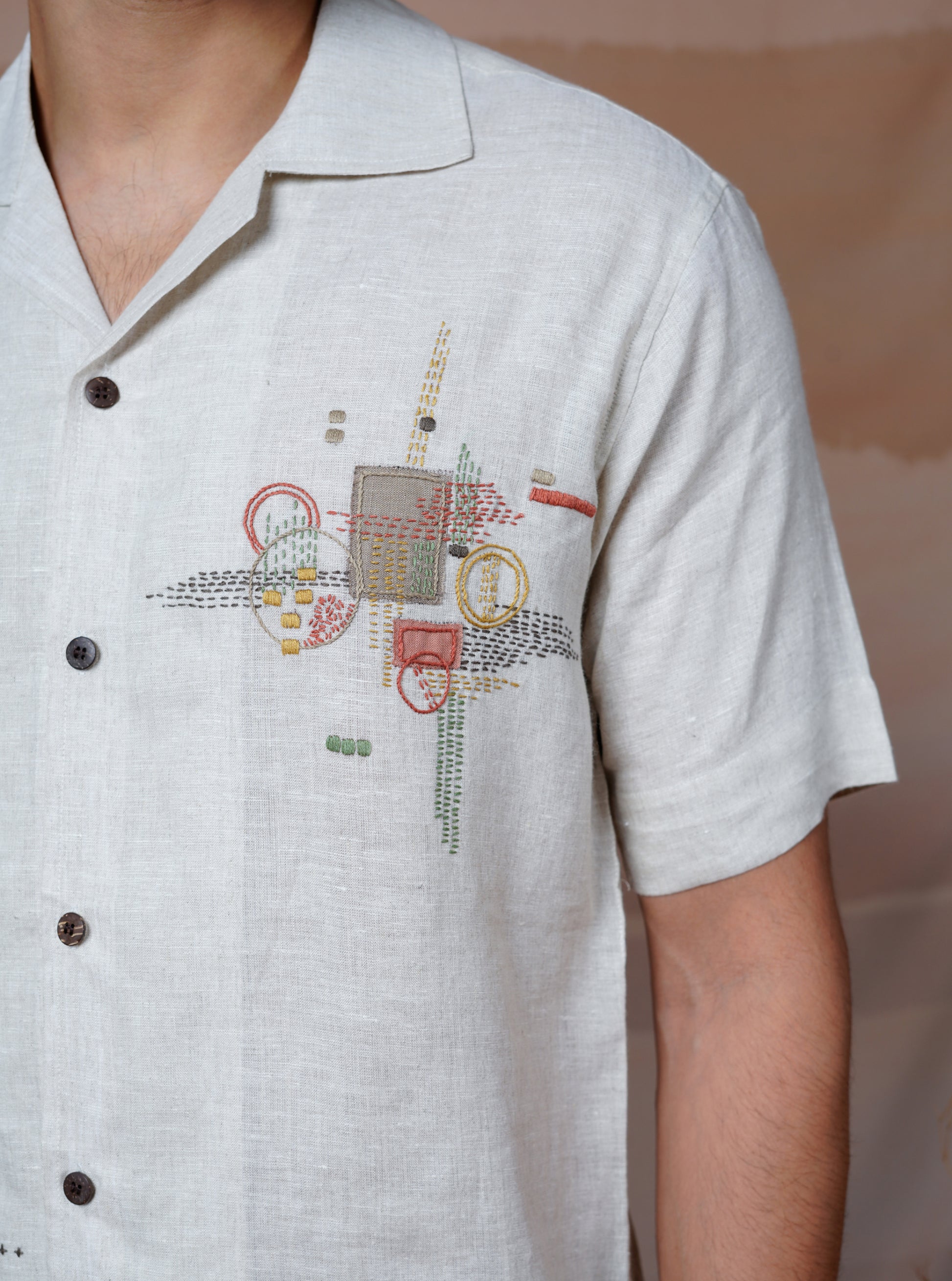 MODERN MINIMALIST - HAND EMBROIDERED UNISEX LINEN SHIRT