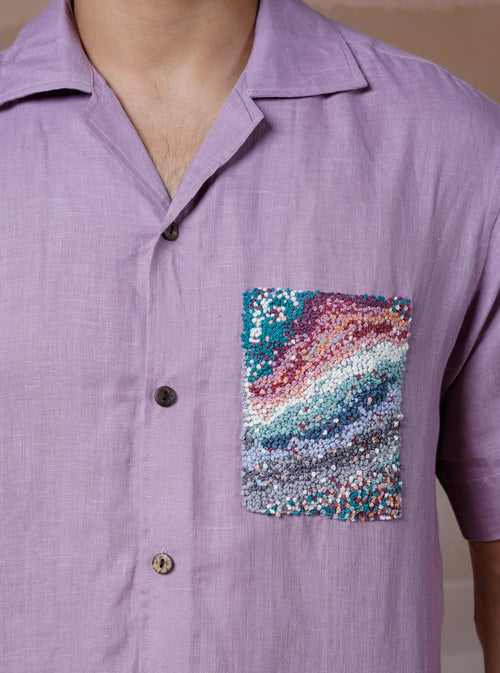 LILAC ASCENT - HAND EMBROIDERED UNISEX LINEN SHIRT