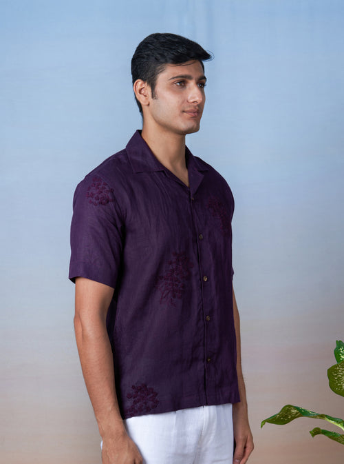 PURPLE HAZE - HAND EMBROIDERED UNISEX LINEN SHIRT