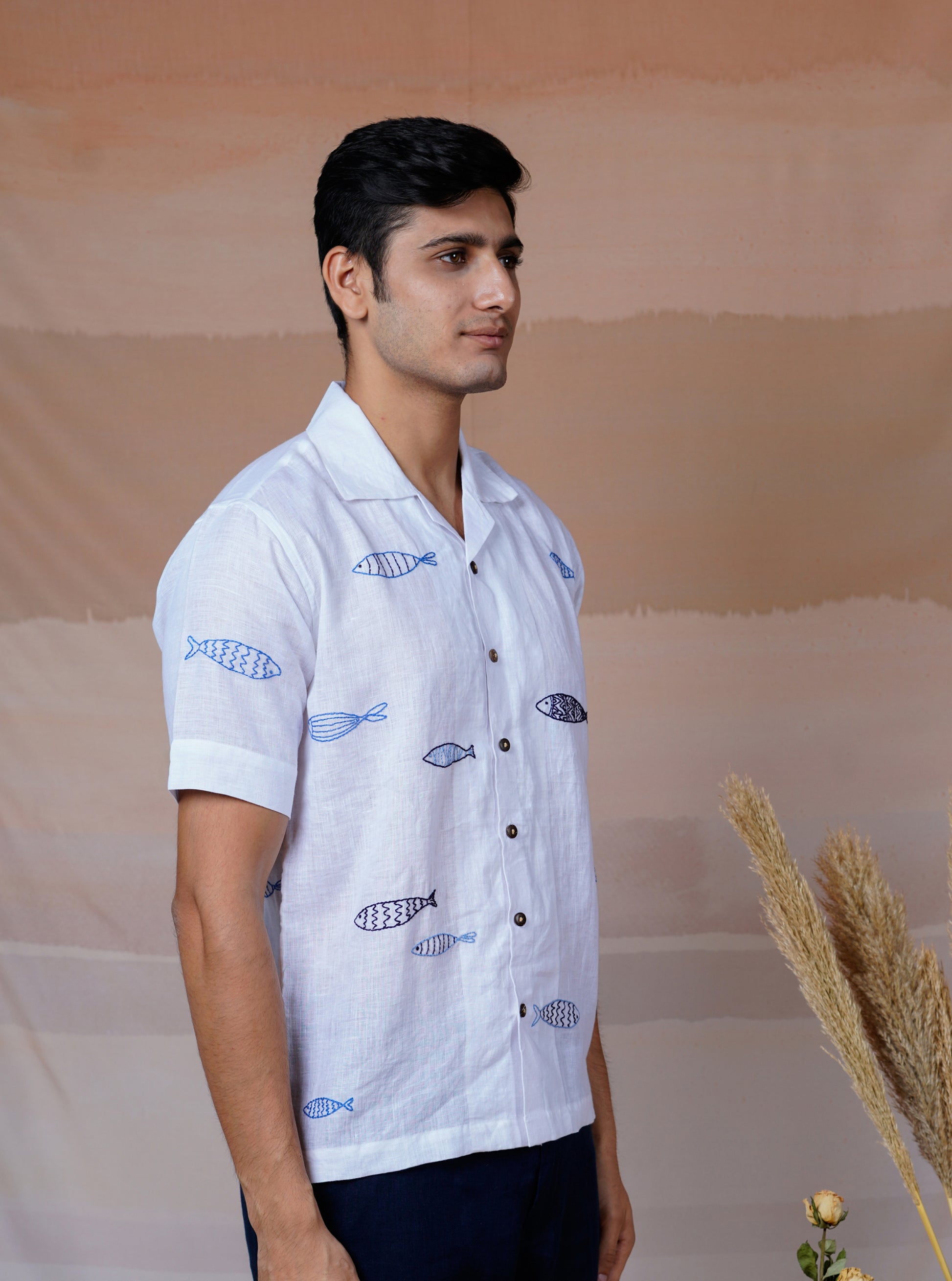 OCEAN DRIFT - HAND EMBROIDERED UNISEX LINEN SHIRT