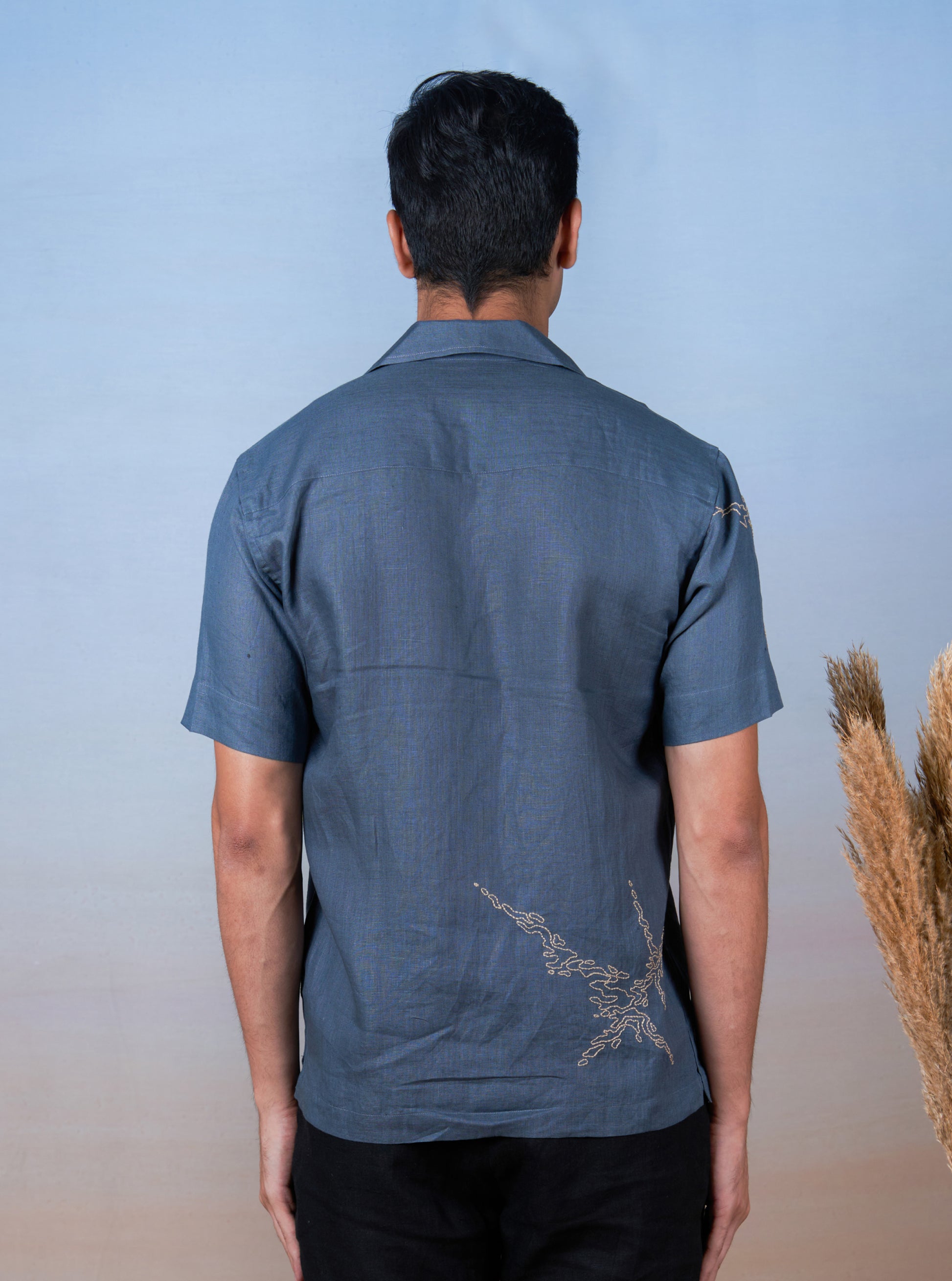 STORMY SKIES - HAND EMBROIDERED UNISEX LINEN SHIRT