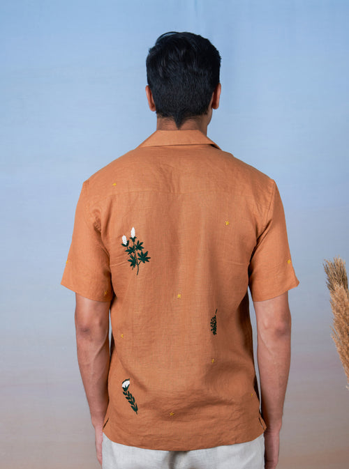 GOLDEN BREEZE - HAND EMBROIDERED UNISEX LINEN SHIRT