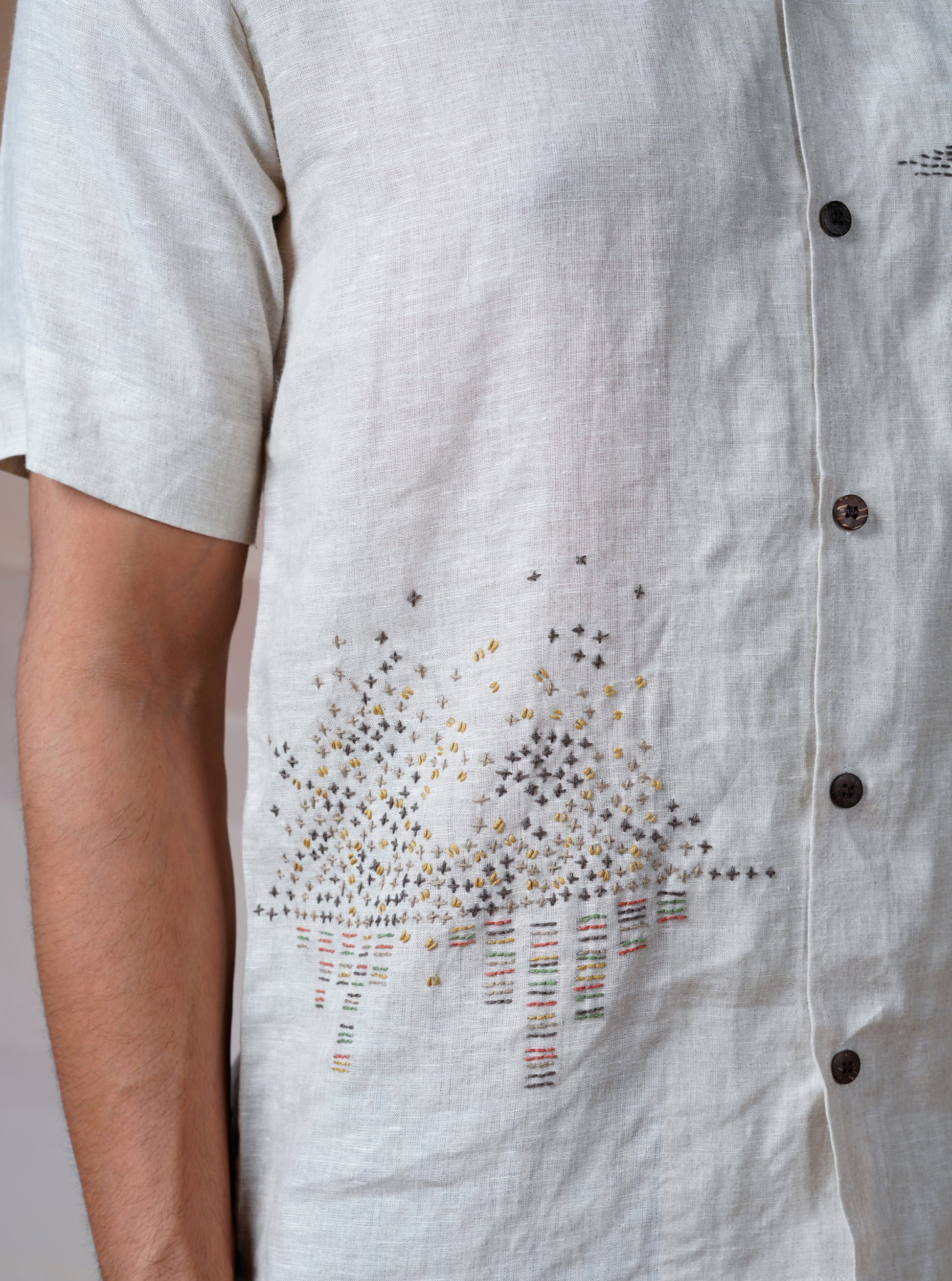 MODERN MINIMALIST - HAND EMBROIDERED UNISEX LINEN SHIRT